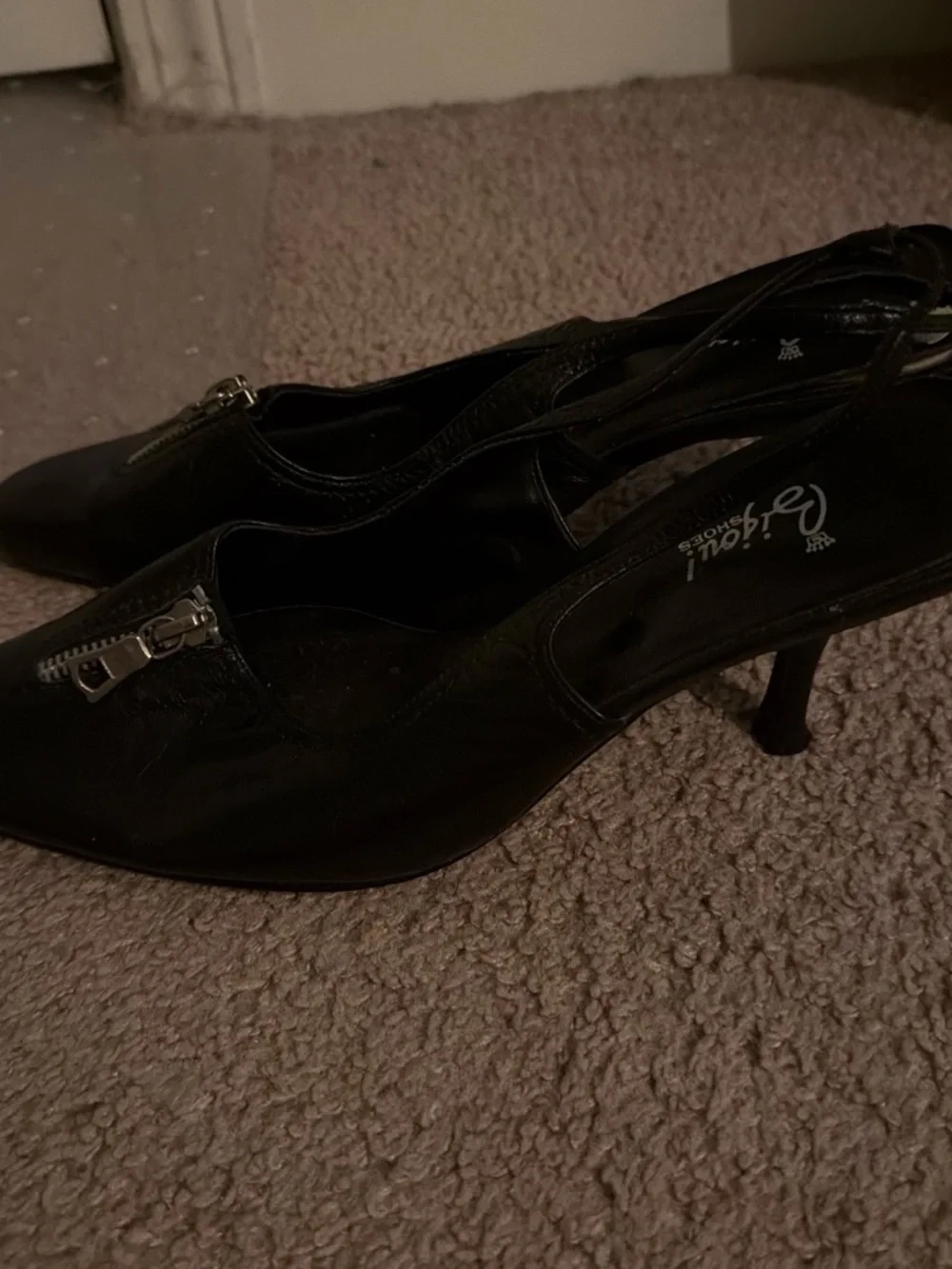 Black Slingback Heels with Zip Accent - Unbranded
